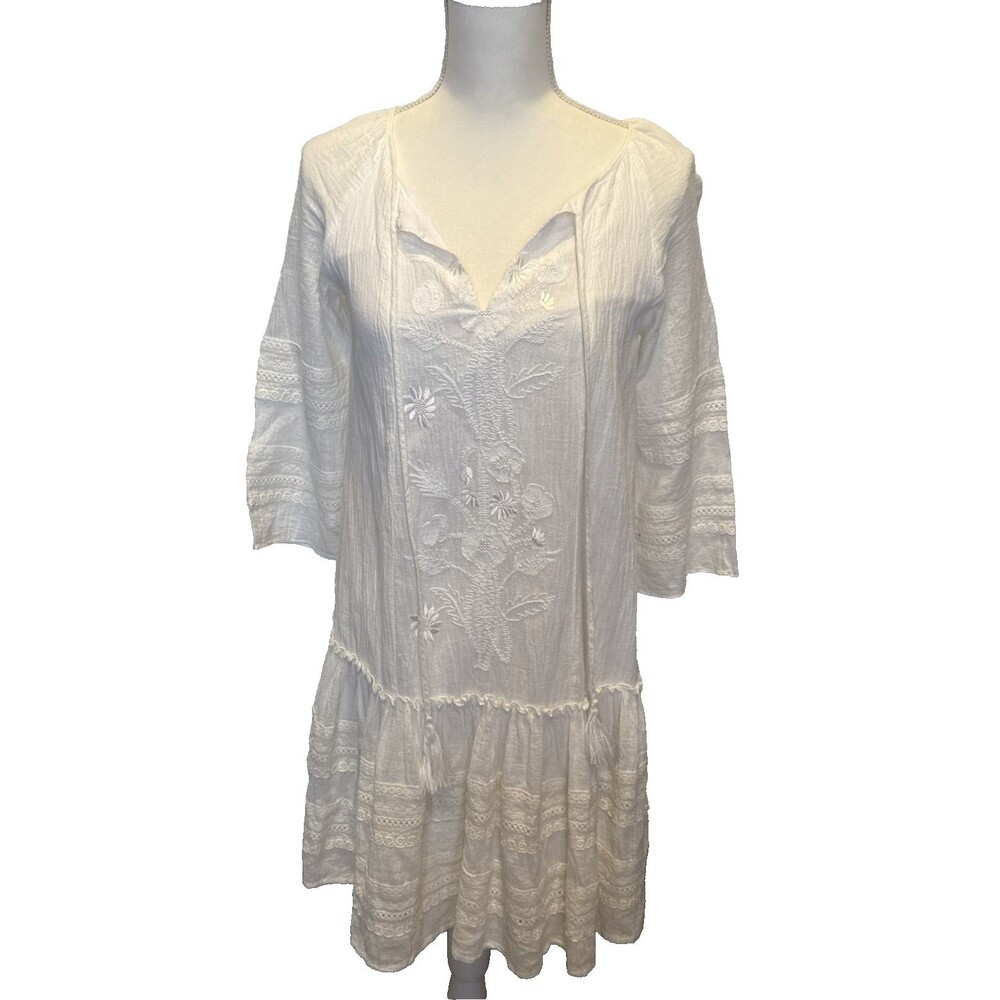 Sundance Catalog White Dress XS Cottage Romantic Prairie Embroidered Eyelet